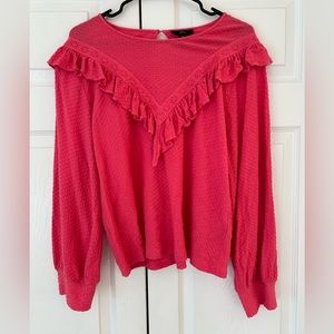 J. Crew Women’s Pink Long Sleeve Crochet Ruffled Blouse Top Sz. M